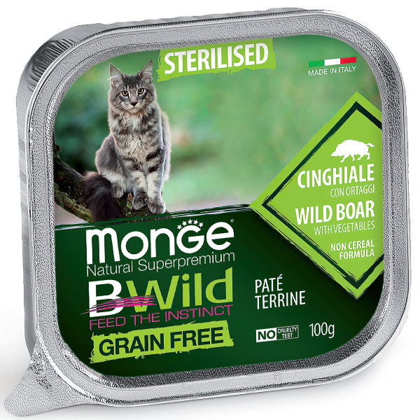 Влажный корм для стерилизованных кошек Monge BWild Grain Free с кабаном и овощами 100 гр
