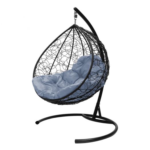МГККР-14-09 Подвесное кресло КАПЛЯ с ротангом чёрное, серая подушка