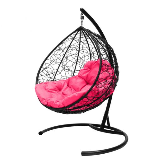 МГККР-14-08 Подвесное кресло КАПЛЯ с ротангом чёрное, розовая подушка