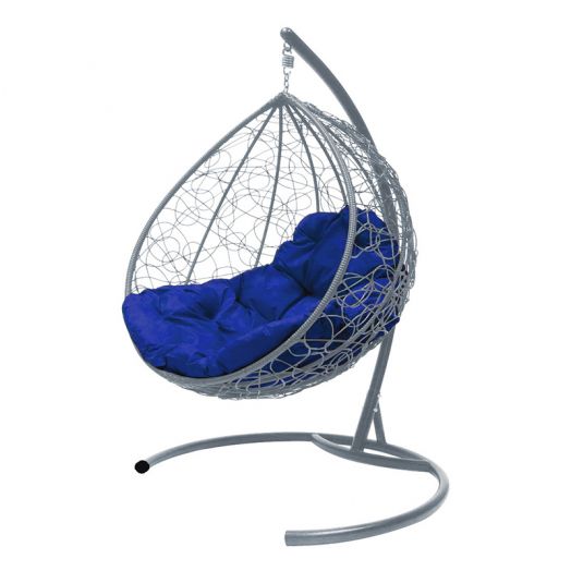 МГККР-13-10 Подвесное кресло КАПЛЯ с ротангом серое, синяя подушка
