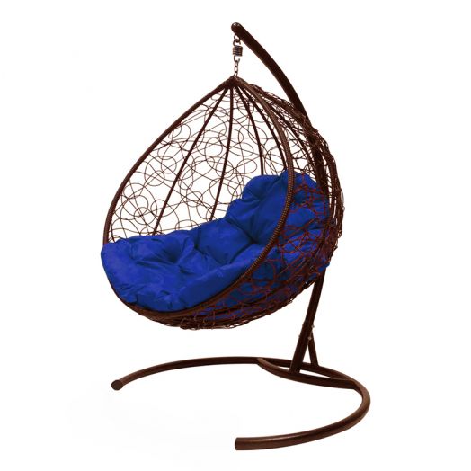 МГККР-12-10 Подвесное кресло КАПЛЯ с ротангом коричневое, синяя подушка