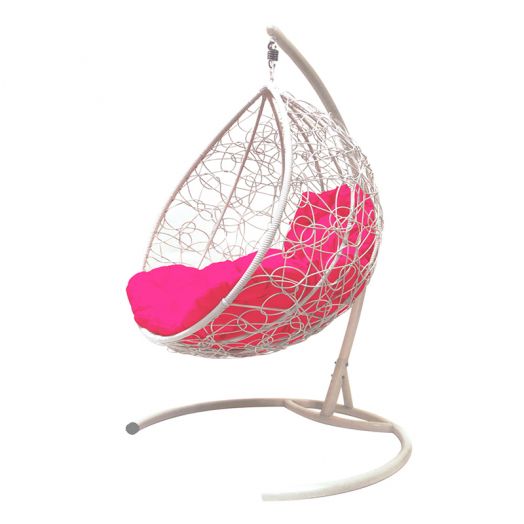МГККР-11-08 Подвесное кресло КАПЛЯ с ротангом белое, розовая подушка