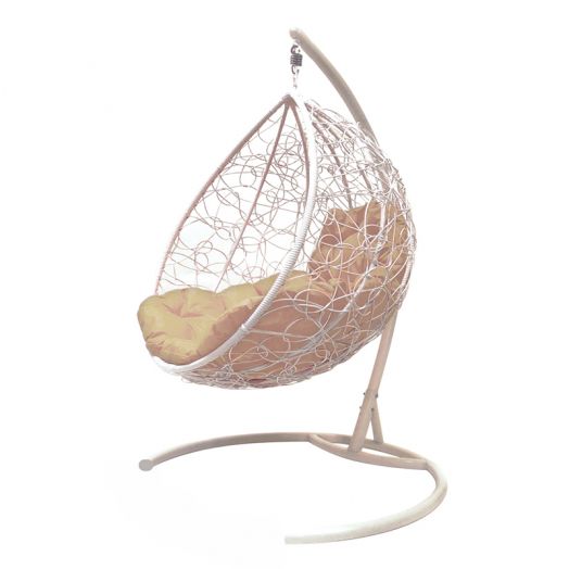 МГККР-11-01 Подвесное кресло КАПЛЯ с ротангом белое, бежевая подушка