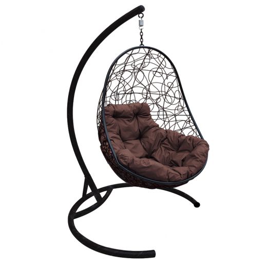 МГКОР-14-05 Подвесное кресло ОВАЛ с ротангом чёрное, коричневая подушка
