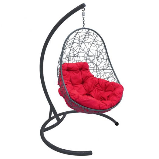 МГКОР-13-06 Подвесное кресло ОВАЛ с ротангом серое, красная подушка