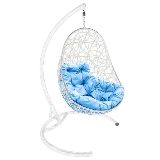 МГКОР-11-03 Подвесное кресло ОВАЛ с ротангом белое, голубая подушка