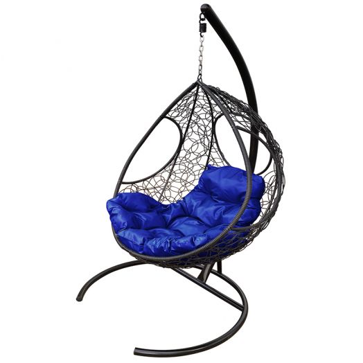 МГКДР-14-10 Подвесное кресло ДОЛЬКА с ротангом чёрное, синяя подушка