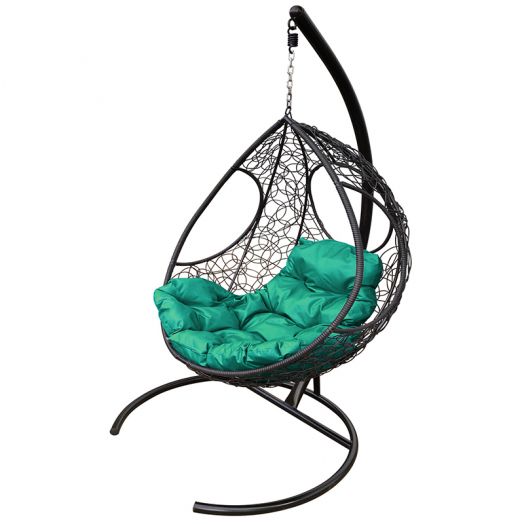 МГКДР-14-04 Подвесное кресло ДОЛЬКА с ротангом чёрное, зелёная подушка