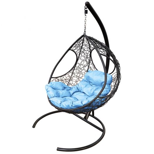МГКДР-14-03 Подвесное кресло ДОЛЬКА с ротангом чёрное, голубая подушка