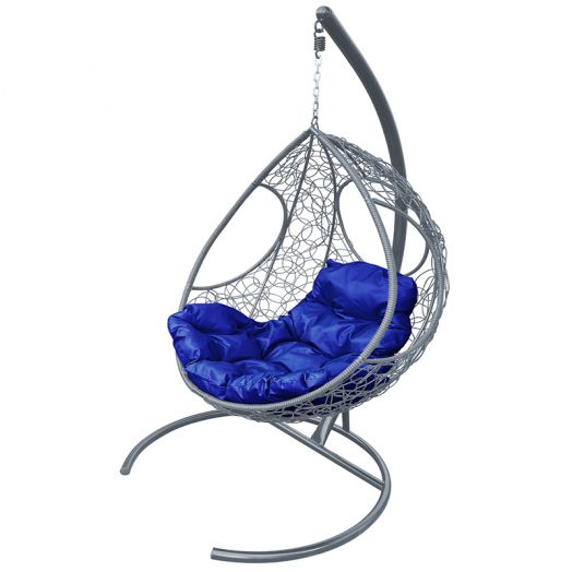 МГКДР-13-10 Подвесное кресло ДОЛЬКА с ротангом серое, синяя подушка