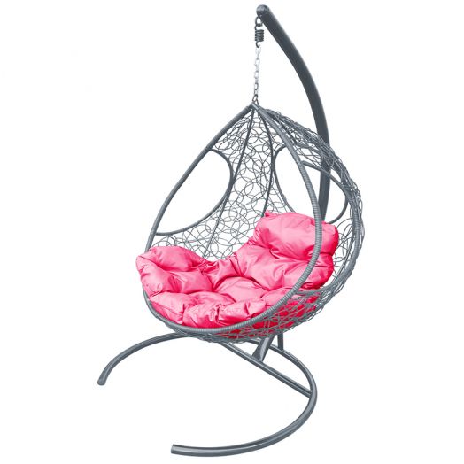 МГКДР-13-08 Подвесное кресло ДОЛЬКА с ротангом серое, розовая подушка