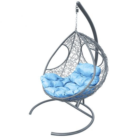 МГКДР-13-03 Подвесное кресло ДОЛЬКА с ротангом серое, голубая подушка