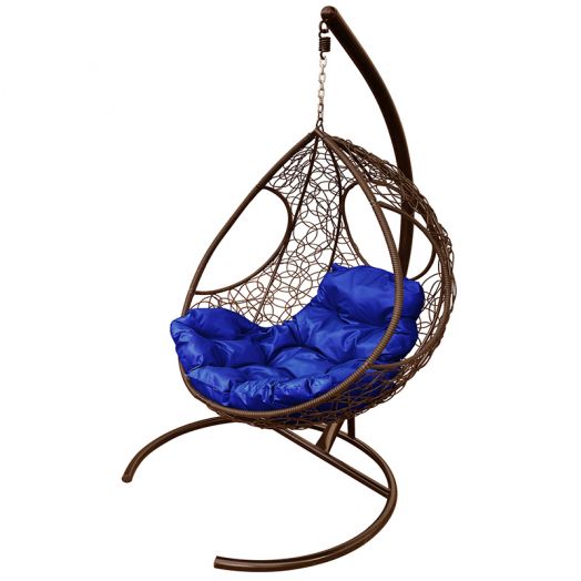 МГКДР-12-10 Подвесное кресло ДОЛЬКА с ротангом коричневое, синяя подушка