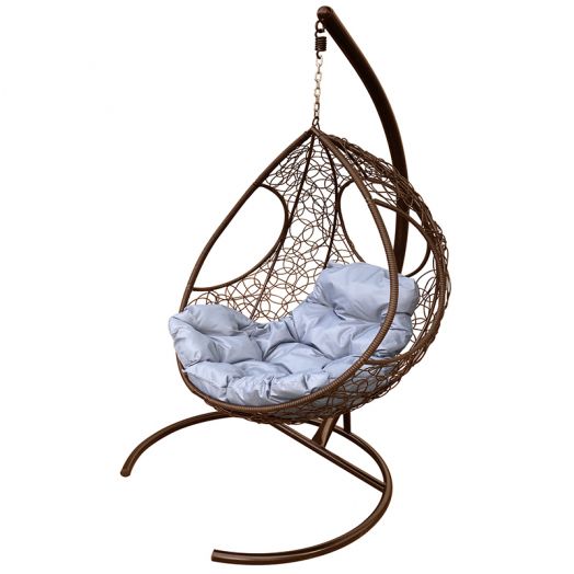 МГКДР-12-09 Подвесное кресло ДОЛЬКА с ротангом коричневое, серая подушка