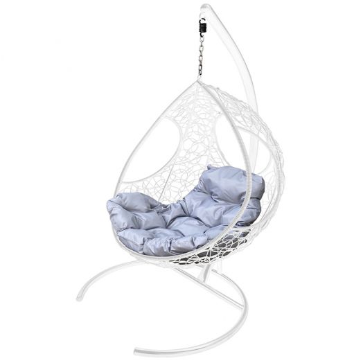 МГКДР-11-09 Подвесное кресло ДОЛЬКА с ротангом белое, серая подушка