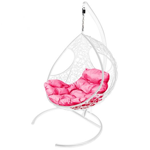 МГКДР-11-08 Подвесное кресло ДОЛЬКА с ротангом белое, розовая подушка
