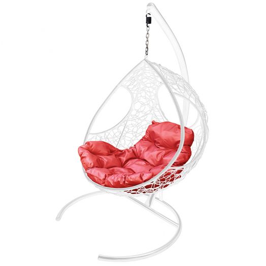 МГКДР-11-06 Подвесное кресло ДОЛЬКА с ротангом белое, красная подушка