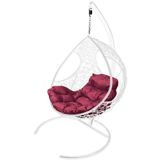 МГКДР-11-02 Подвесное кресло ДОЛЬКА с ротангом белое, бордовая подушка