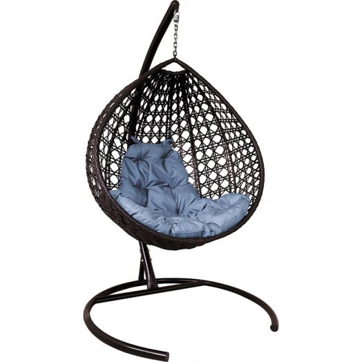 МГККЛР-12-09 Подвесное кресло КАПЛЯ ЛЮКС с ротангом коричневое, серая подушка