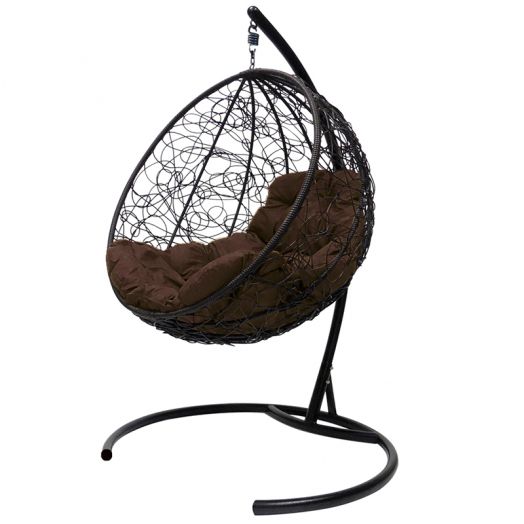 МГКШР-14-05 Подвесное кресло КРУГ с ротангом чёрное, коричневая подушка