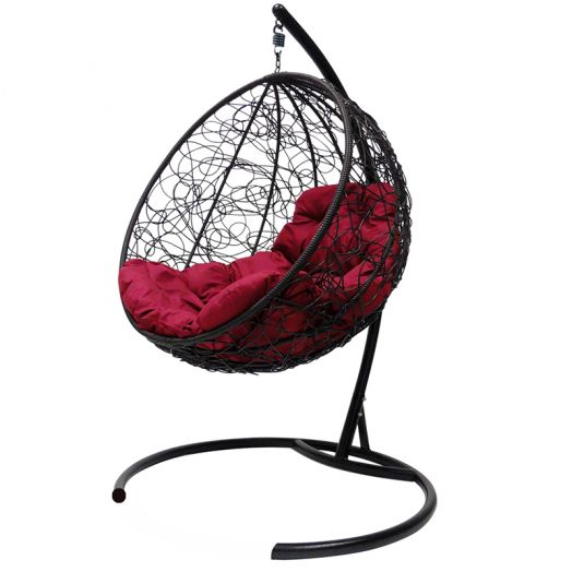 МГКШР-14-02 Подвесное кресло КРУГ с ротангом чёрное, бордовая подушка