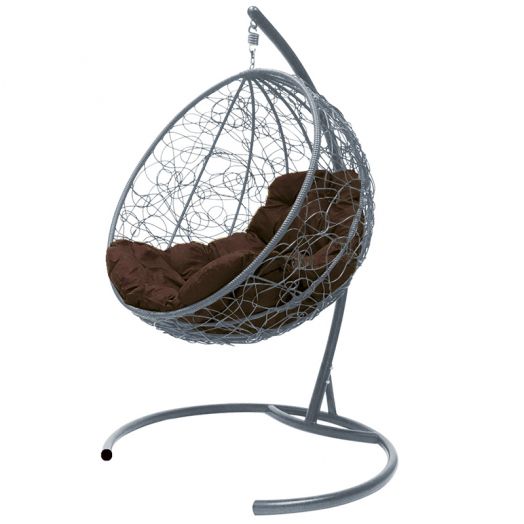МГКШР-13-05 Подвесное кресло КРУГ с ротангом серое, коричневая подушка