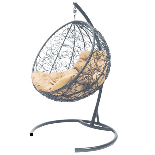 МГКШР-13-01 Подвесное кресло КРУГ с ротангом серое, бежевая подушка
