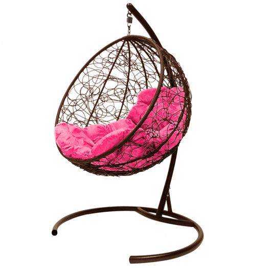 МГКШР-12-08 Подвесное кресло КРУГ с ротангом коричневое, розовая подушка