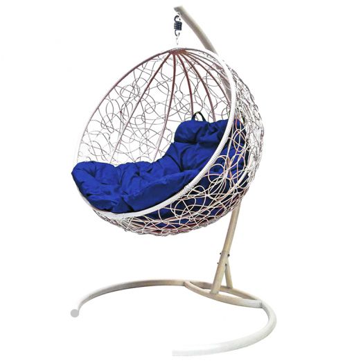 МГКШР-11-10 Подвесное кресло КРУГ с ротангом белое, синяя подушка