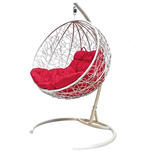 МГКШР-11-06 Подвесное кресло КРУГ с ротангом белое, красная подушка