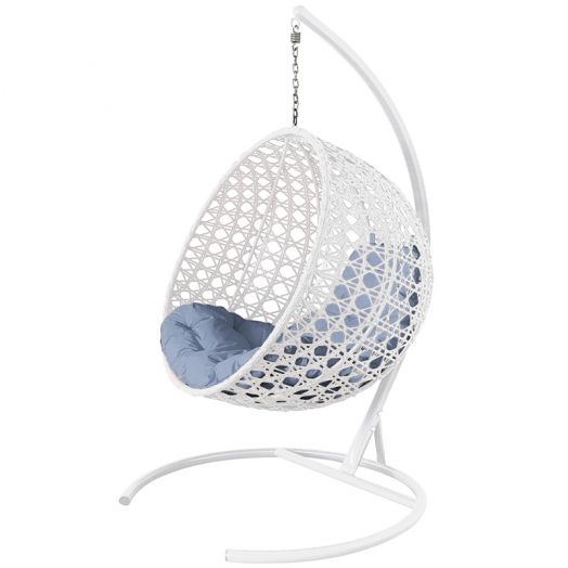 МГКШЛР-11-09 Подвесное кресло КРУГ ЛЮКС с ротангом белое, серая подушка