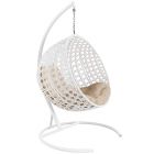 МГКШЛР-11-01 Подвесное кресло КРУГ ЛЮКС с ротангом белое, бежевая подушка