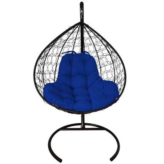 МГКИР-14-10 Подвесное кресло XL с ротангом чёрное, синяя подушка