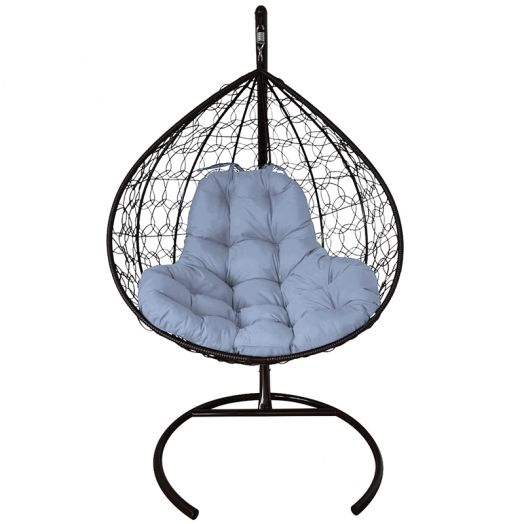 МГКИР-14-09 Подвесное кресло XL с ротангом чёрное, серая подушка