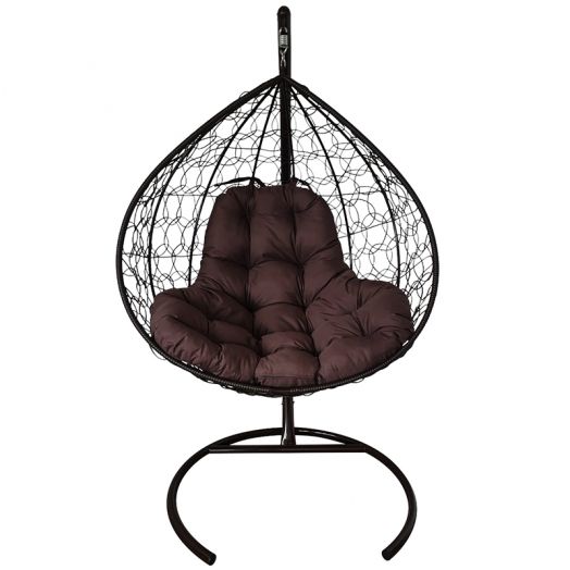 МГКИР-14-05 Подвесное кресло XL с ротангом чёрное, коричневая подушка