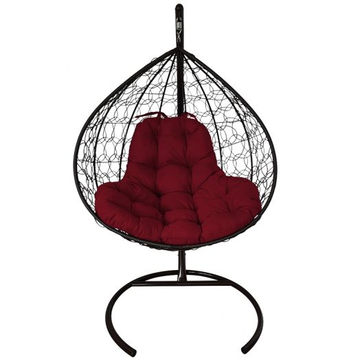 МГКИР-14-02 Подвесное кресло XL с ротангом чёрное, бордовая подушка