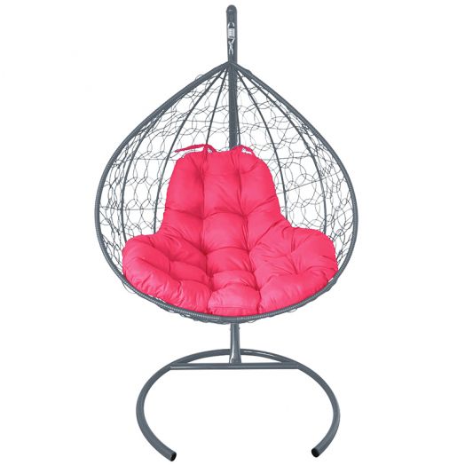 МГКИР-13-08 Подвесное кресло XL с ротангом серое, розовая подушка