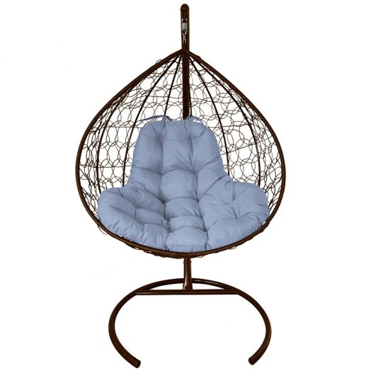 МГКИР-12-09 Подвесное кресло XL с ротангом коричневое, серая подушка