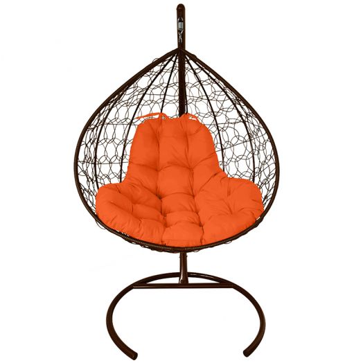 МГКИР-12-07 Подвесное кресло XL с ротангом коричневое, оранжевая подушка