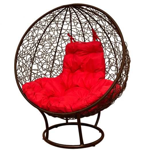 МГКШПР-12-06 Кресло КРУГ на подставке с ротангом коричневое, красная подушка