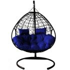 МГПК2-14-10 Подвесное кресло ДЛЯ ДВОИХ с ротангом чёрное, синяя подушка