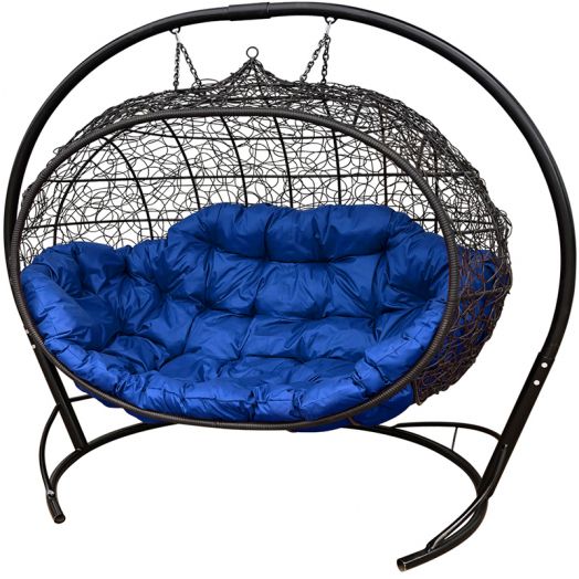 МГПДУ-14-10 Подвесной диван УЛЕЙ с ротангом чёрный, синяя подушка