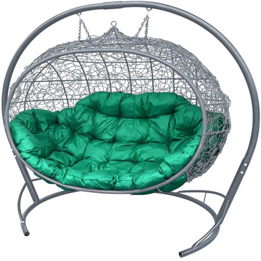 МГПДУ-13-04 Подвесной диван УЛЕЙ с ротангом серый, зелёная подушка