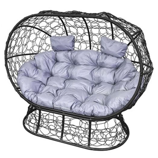 МГОДЛ-14-09 Диван ЛЕЖЕБОКА на подставке с ротангом чёрный, серая подушка