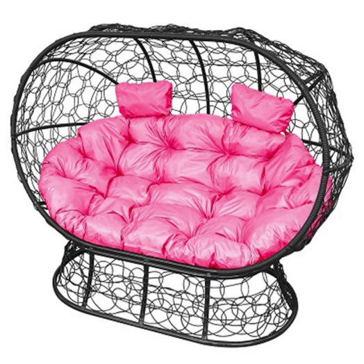 МГОДЛ-14-08 Диван ЛЕЖЕБОКА на подставке с ротангом чёрный, розовая подушка