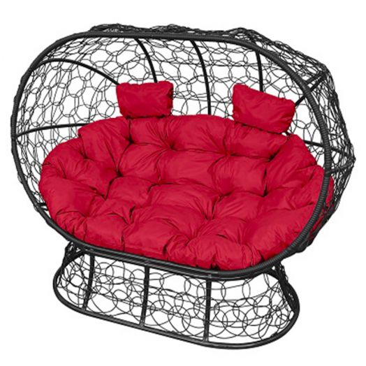 МГОДЛ-14-06 Диван ЛЕЖЕБОКА на подставке с ротангом чёрный, красная подушка