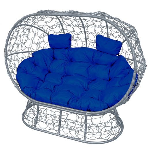 МГОДЛ-13-10 Диван ЛЕЖЕБОКА на подставке с ротангом серый, синяя подушка