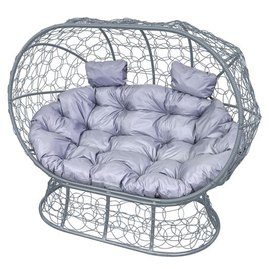 МГОДЛ-13-09 Диван ЛЕЖЕБОКА на подставке с ротангом серый, серая подушка