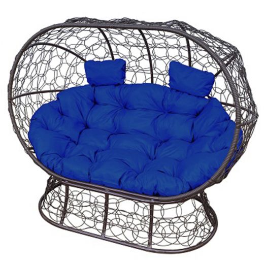 МГОДЛ-12-10 Диван ЛЕЖЕБОКА на подставке с ротангом коричневый, синяя подушка