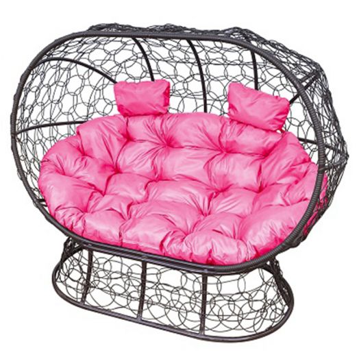 МГОДЛ-12-08 Диван ЛЕЖЕБОКА на подставке с ротангом коричневый, розовая подушка